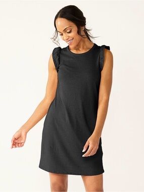 NWT ($30) Women’s Small Sonoma Black Ruffle Sleeveless Knit Dress